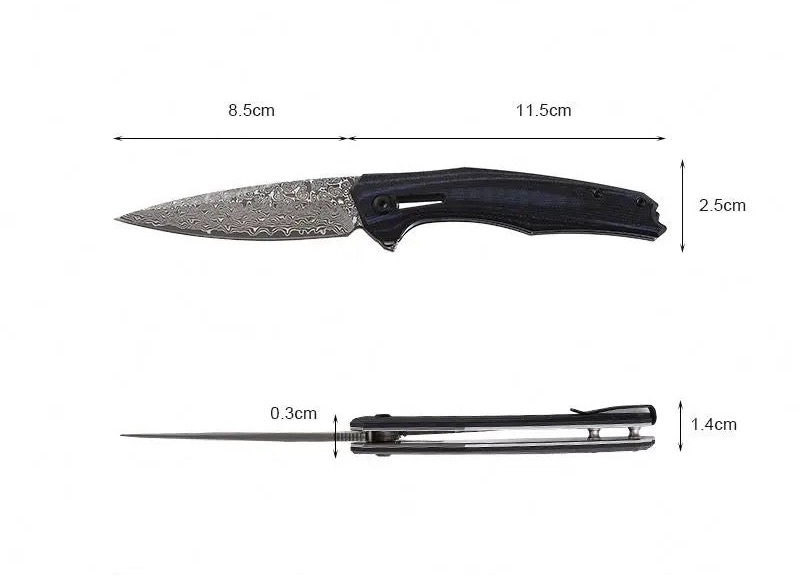 Erebus Japanese Gentleman's Knife with VG-10 Damascus, G10 Handle & Leather Sheath