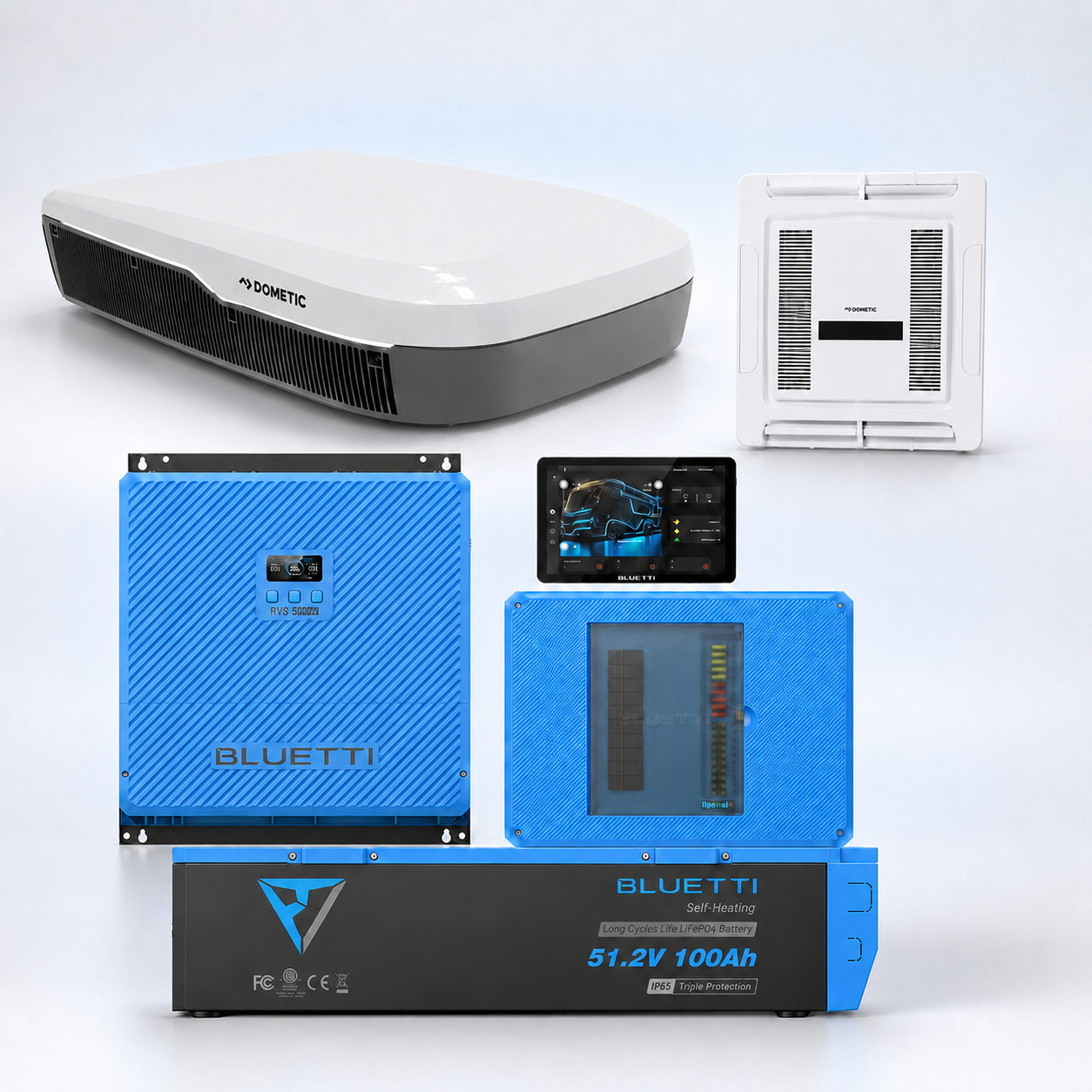 BLUETTI 5kWh RVSolar 48V Power System + Dometic 48V FreshJet Air Conditioner + Heat Pump