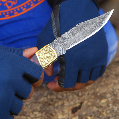 Edgefire Handmade Damascus EDC Utility Folding Knife with Leather Sheath & Pakka wood