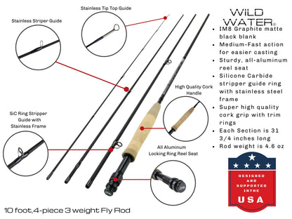 Euro Nymphing Fly Fishing Kit, 3wt Euro Nymphing Rod | 10ft | 4-piece | Wild Water Fly Fishing