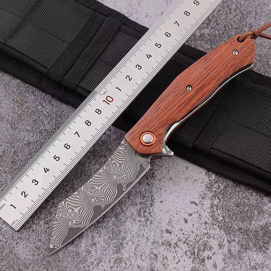 Dominator Japanese VG10 Damascus Pocket Knife with Sandalwood Handle & Sheath