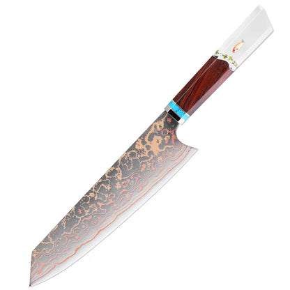 Noble Copper & Cobalt Alloy Damascus Chef Knife with Exotic Bloodwood & Resin Handle