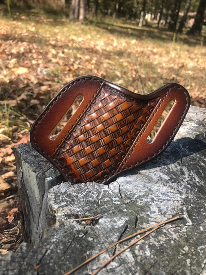 Handcrafted Leather Pancake Holster Belt Loop - Basketweave Design
