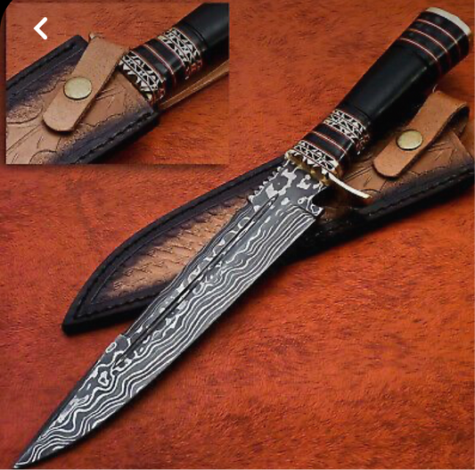 Niro Damascus Steel Bowie Knife with Micarta Handle & Sheath