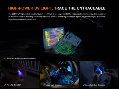 Fenix E06R Keychain Light with White, UV, and Red Laser Lights