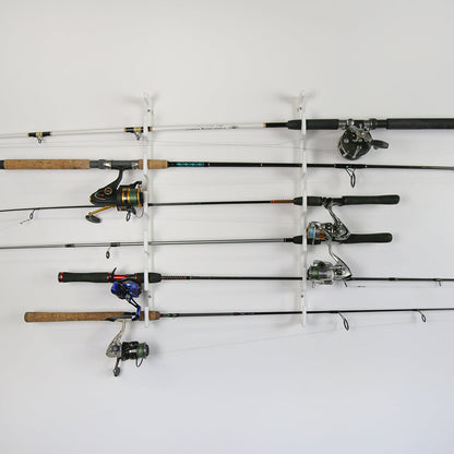 TRAPSKI Fishing Rod/Pole Holder Rack Organizers | Wall or Ceiling Mounted Fishing Rod Rack | Durable Marine Grade HDPE Plastic | Fishing Pole Holder Holds up to 6 or 12 + Stackable Storage