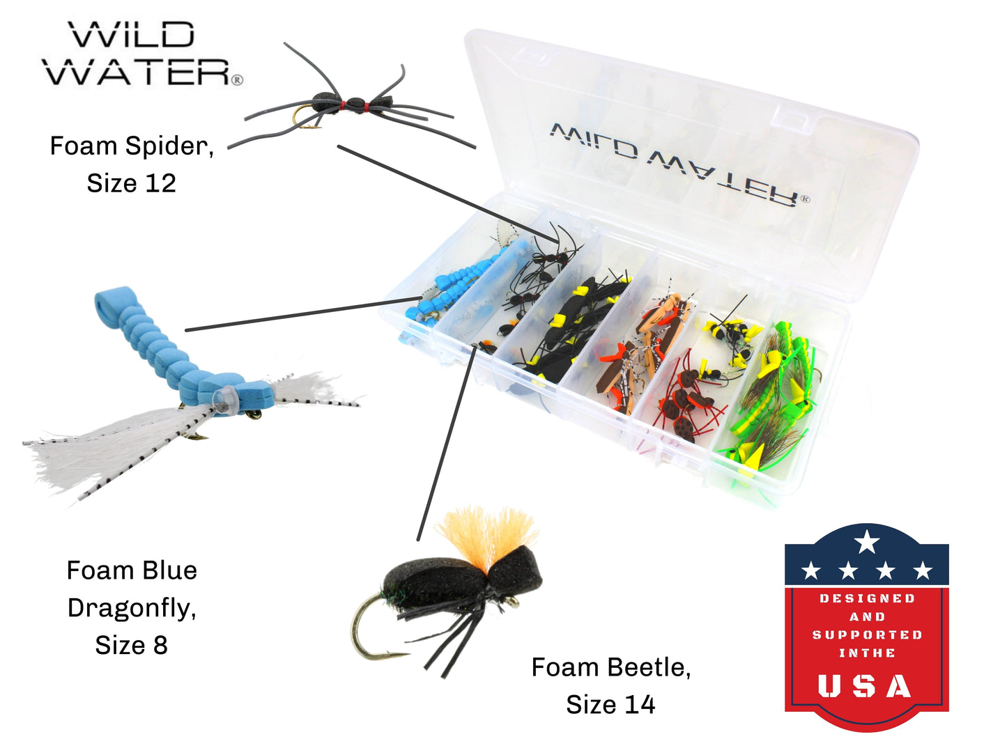 Foam Fly Assortment, 40 Flies | Bass | Trout | Panfish | Wild Water Fly Fishing