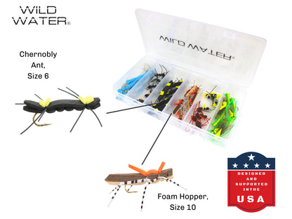 Foam Fly Assortment, 40 Flies | Bass | Trout | Panfish | Wild Water Fly Fishing