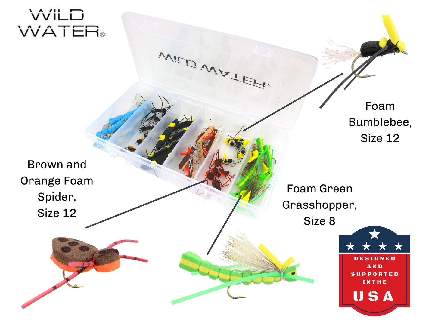 Foam Fly Assortment, 40 Flies | Bass | Trout | Panfish | Wild Water Fly Fishing