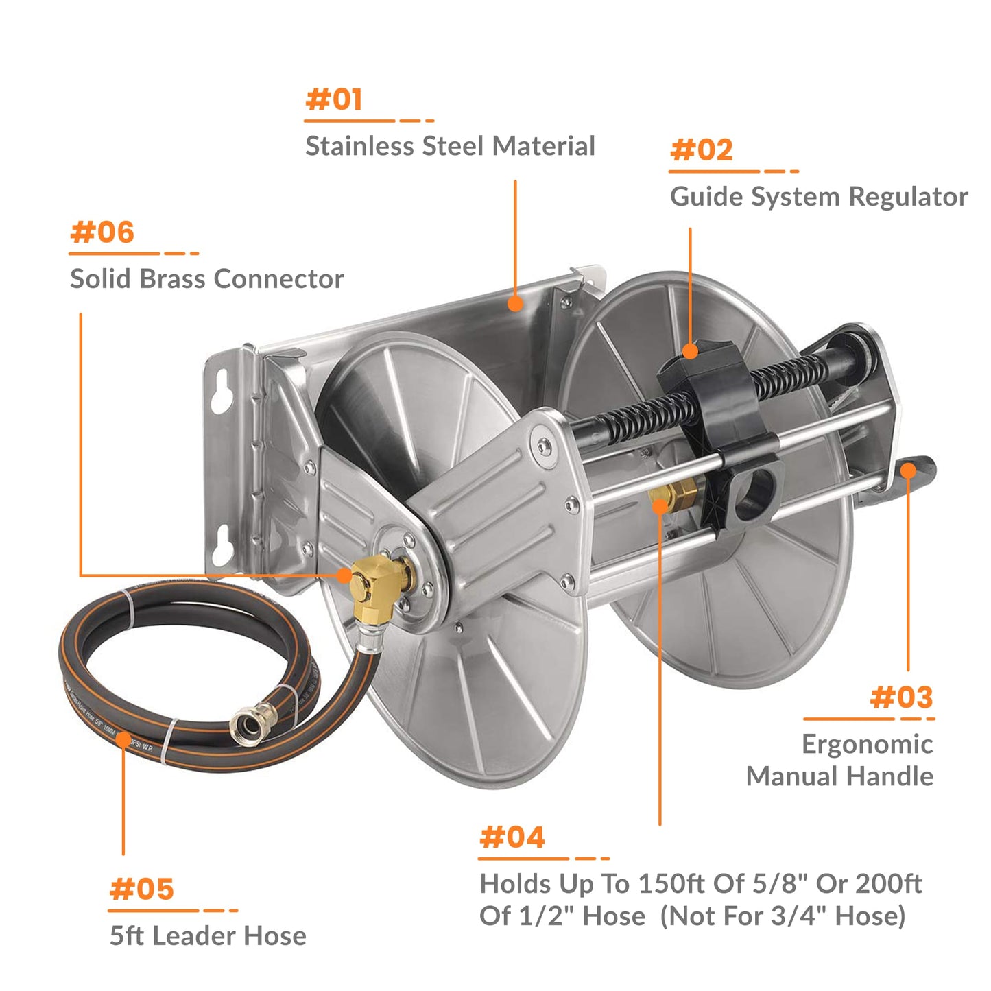 Giraffe Tools Wall Mounted Hose Reel-Stainless Steel