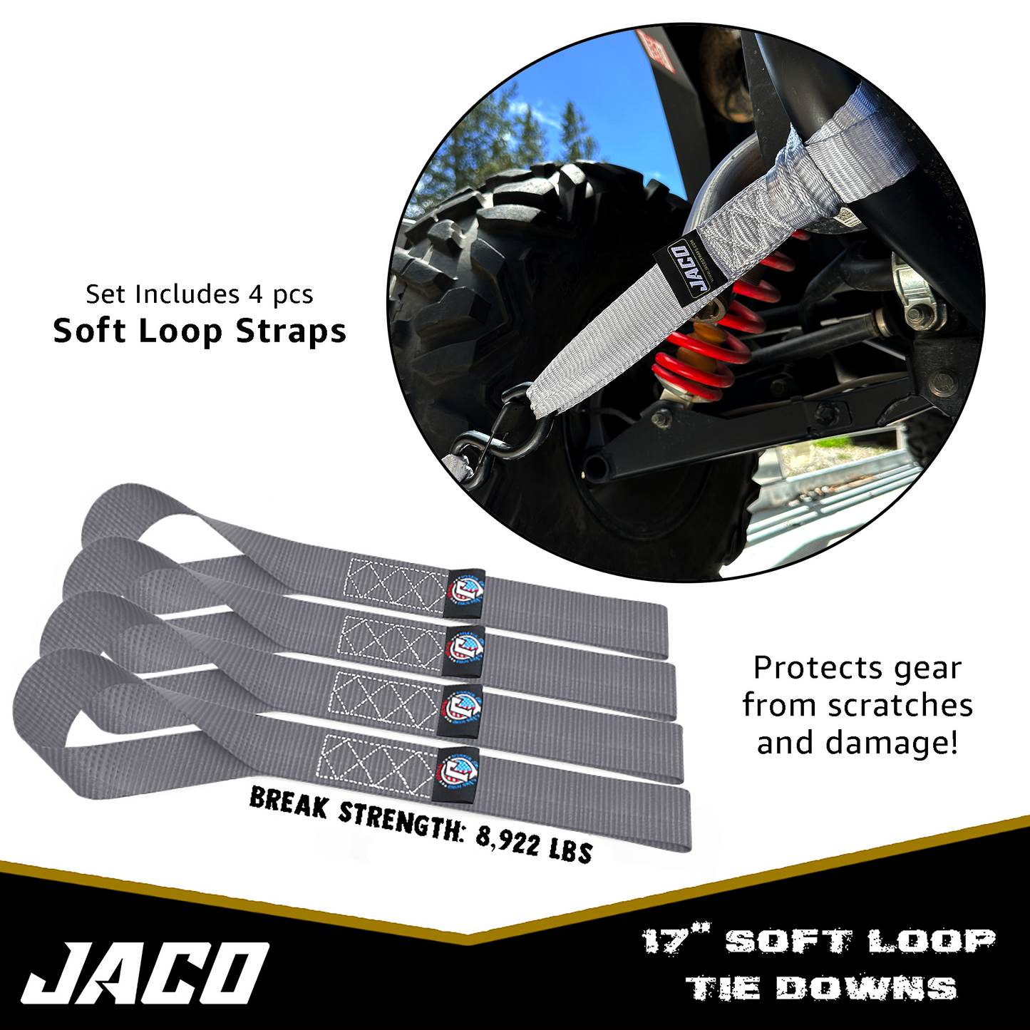 Heavy Duty Ratchet Tie Down Straps with Soft Loops (1.6" x 8 ft) | AAR Certified Break Strength (5,208 lbs)