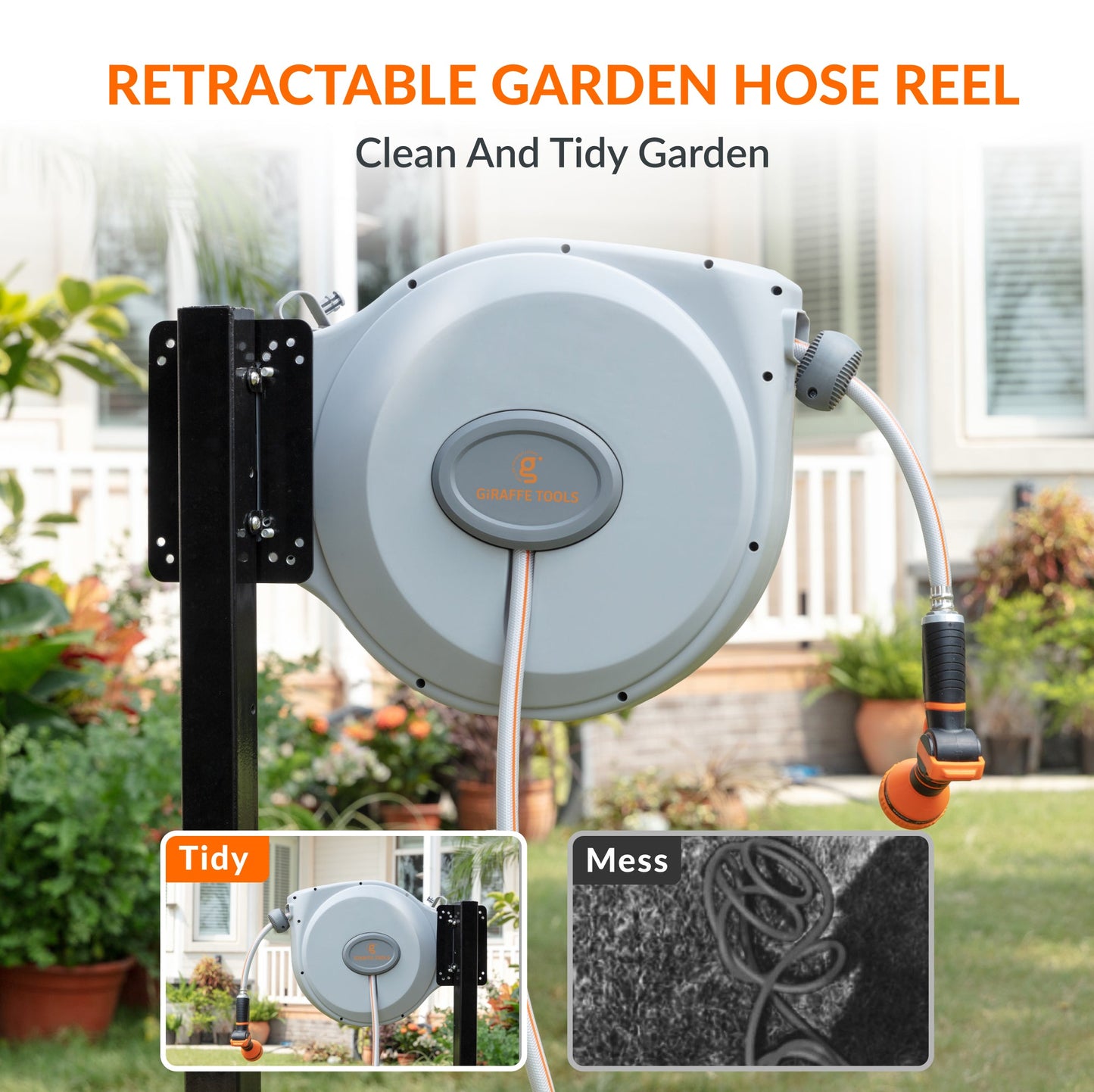 Giraffe Tools Retractable Garden Hose Reel-5/8 in-65ft