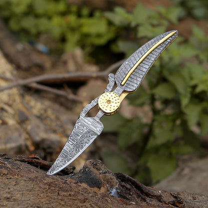 Elegance Handmade Personalized Damascus Folding Hunting Knife with Damascus Handle