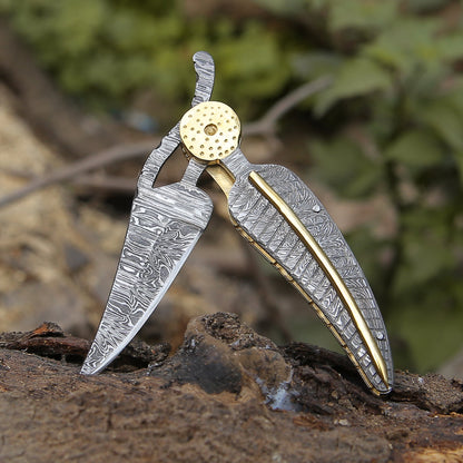 Elegance Handmade Personalized Damascus Folding Hunting Knife with Damascus Handle