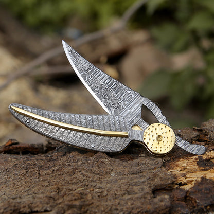 Elegance Handmade Personalized Damascus Folding Hunting Knife with Damascus Handle