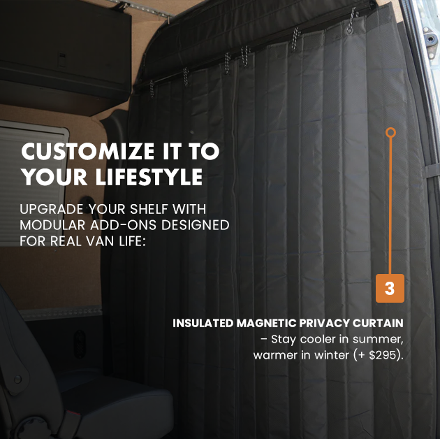 SPRINTER HEADLINER SHELF INCLUDES CURTAIN ROD AND LINER 2019+