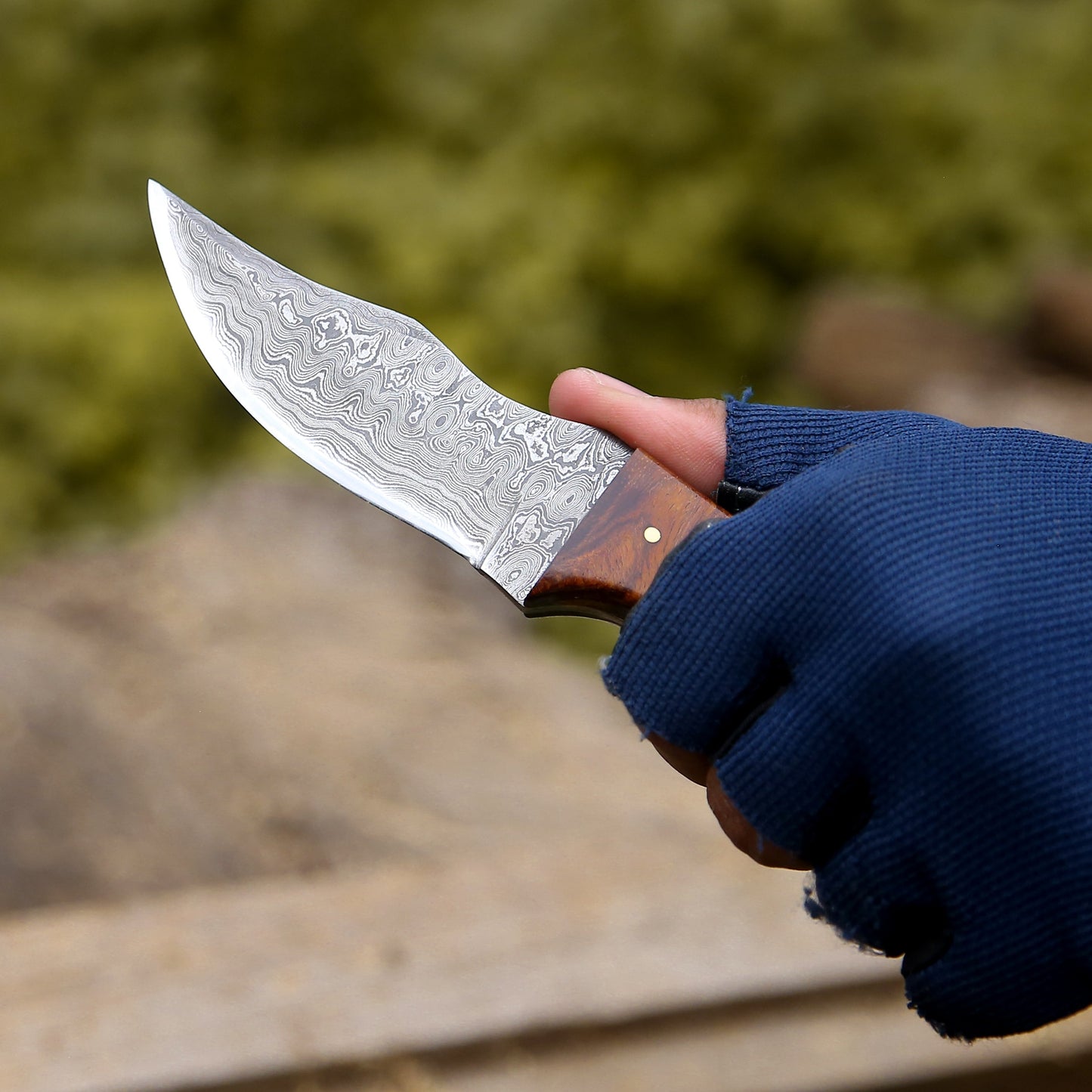 Mangler Damascus Hunting Knife with Rose Wood & Stag Horn Handle