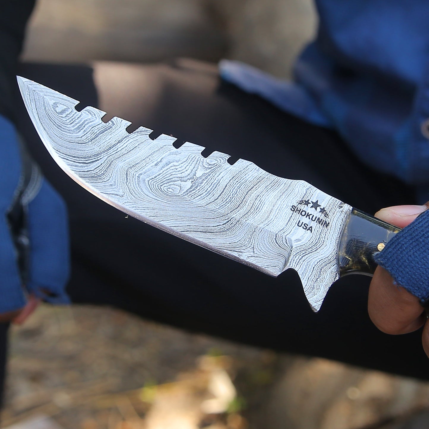 Morph Damascus Knife with Exotic Rose Wood & Resin Handle