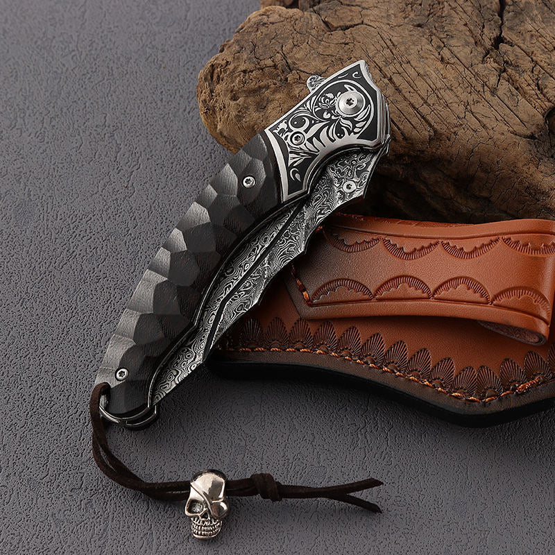Valiant Japanese Tanto Pocket Knife with Obsidian Micarta Handle