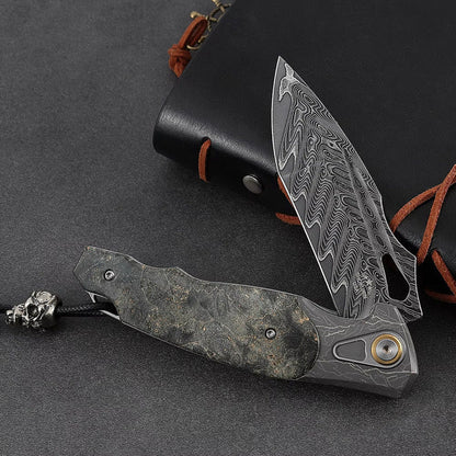 Feoh Japanese Damascus Pocket Knife VG10 with Stained Maple Burl Handle