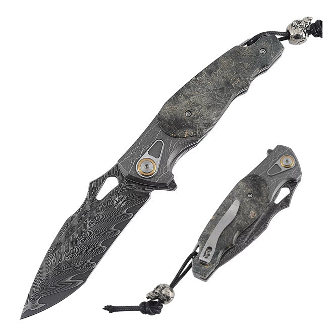 Feoh Japanese Damascus Pocket Knife VG10 with Stained Maple Burl Handle