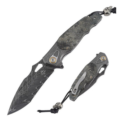 Feoh Japanese Damascus Pocket Knife VG10 with Stained Maple Burl Handle