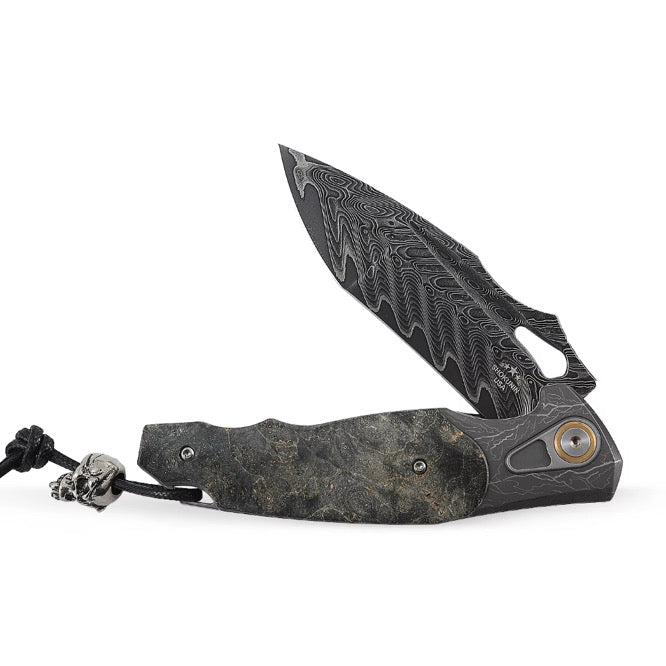 Feoh Japanese Damascus Pocket Knife VG10 with Stained Maple Burl Handle