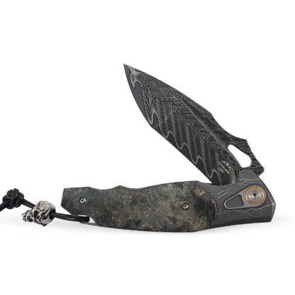 Feoh Japanese Damascus Pocket Knife VG10 with Stained Maple Burl Handle