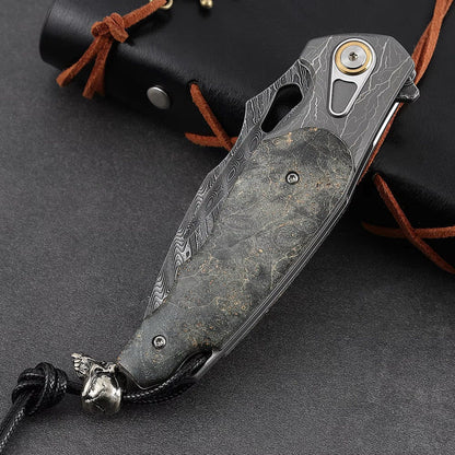 Feoh Japanese Damascus Pocket Knife VG10 with Stained Maple Burl Handle