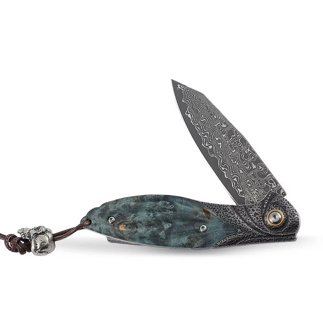 Viper Japanese Damascus Pocket Knife with Stained Maple Burl Handle