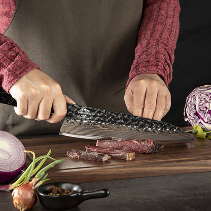 Majestic Japanese Copper Damascus Chef Knife with Rare Raffir Noble Handle Handle