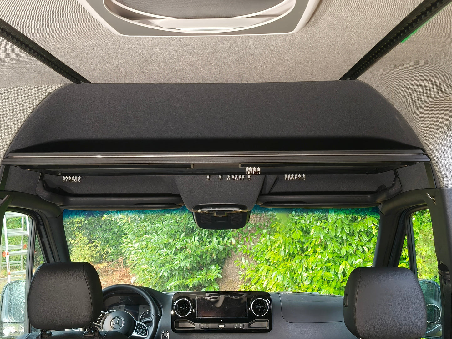Aluminum Headliner Shelf for Sprinter | Built-in Curtain Rails