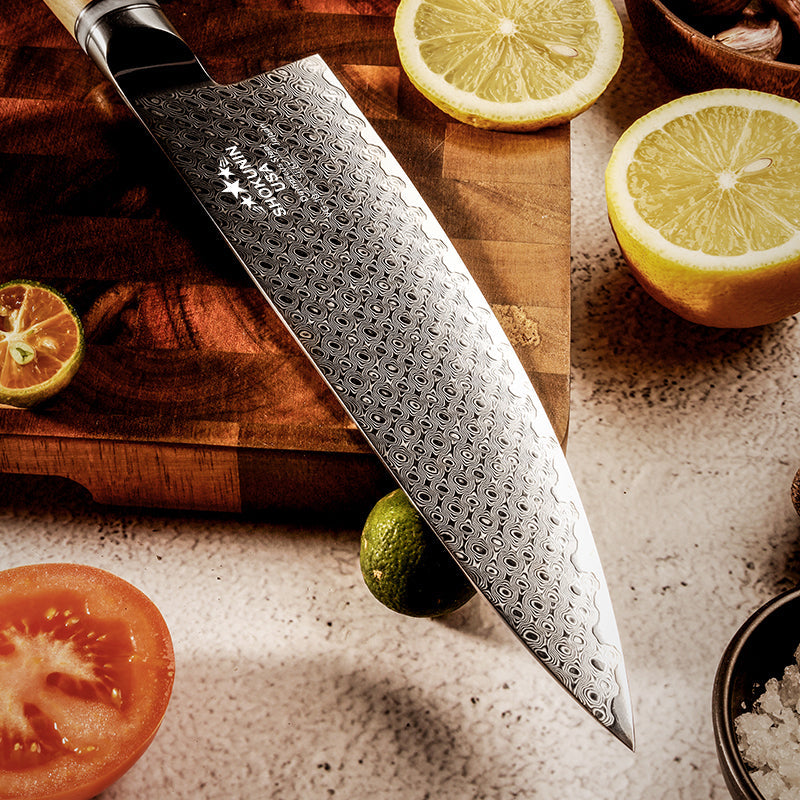 HyperEdge Damascus Chef Knife with Pine Cone Handle & Sheath