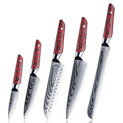 Jade Japanese Chef's Knife Set with Vg-10 Damascus Steel & Red Carbon Fiber Handle