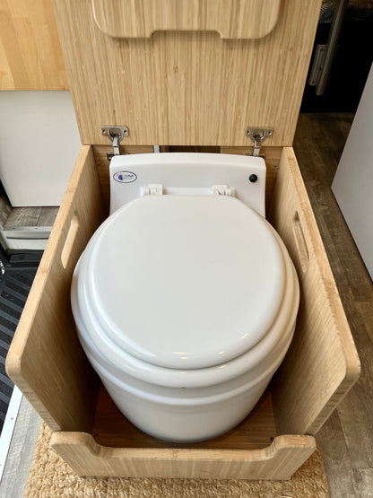 Laveo Dry Flush Portable Waterless Toilet Bamboo Lift top Cabinet Flat Pack Kit