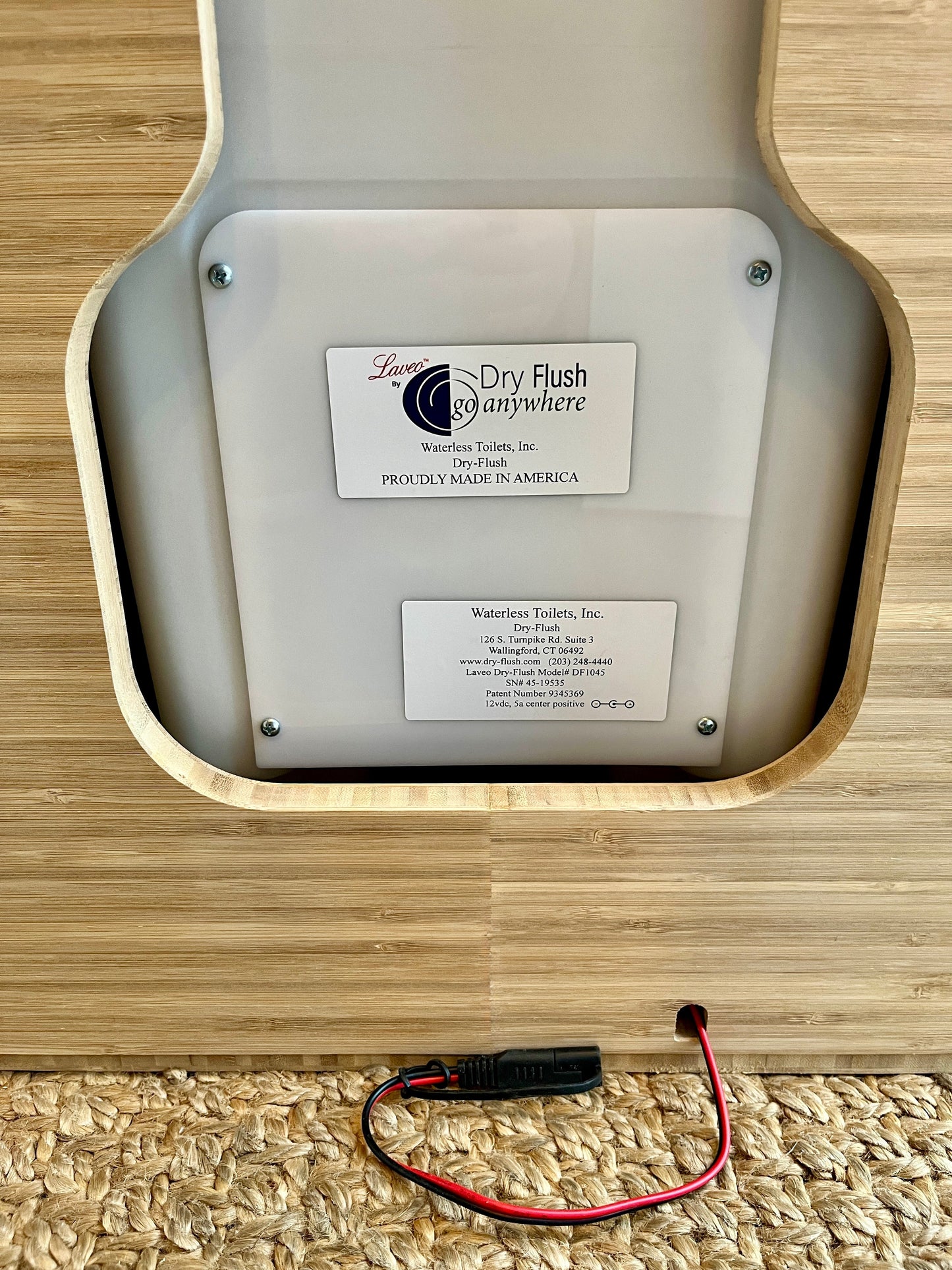 Laveo Dry Flush Portable Waterless Toilet Bamboo Lift top Cabinet Flat Pack Kit