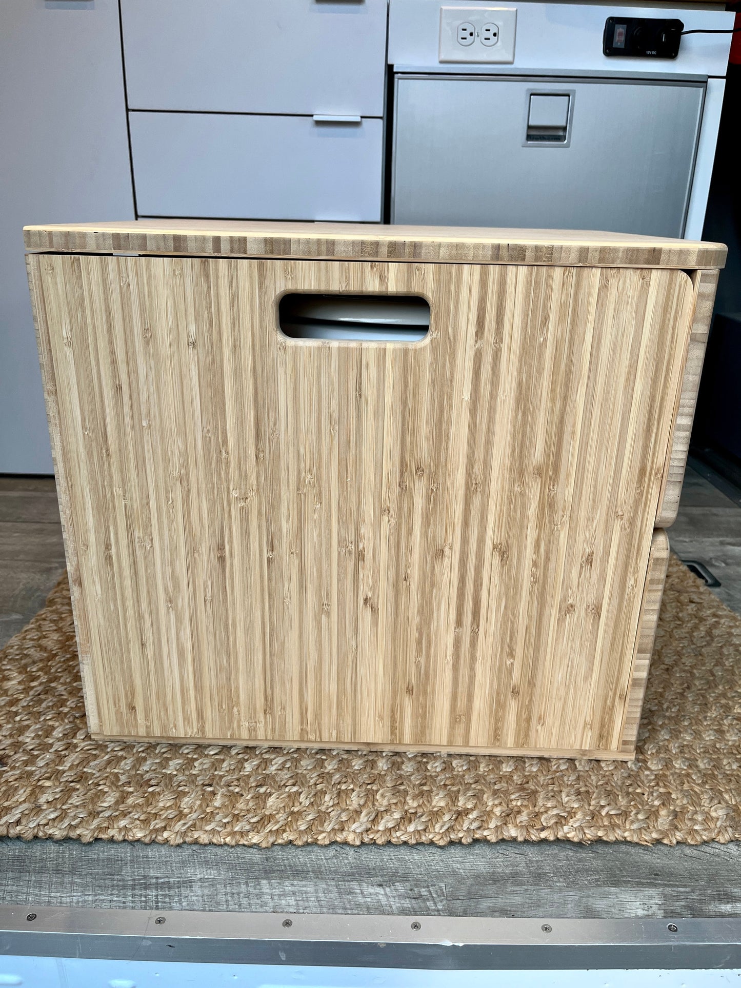 Laveo Dry Flush Portable Waterless Toilet Bamboo Lift top Cabinet Flat Pack Kit