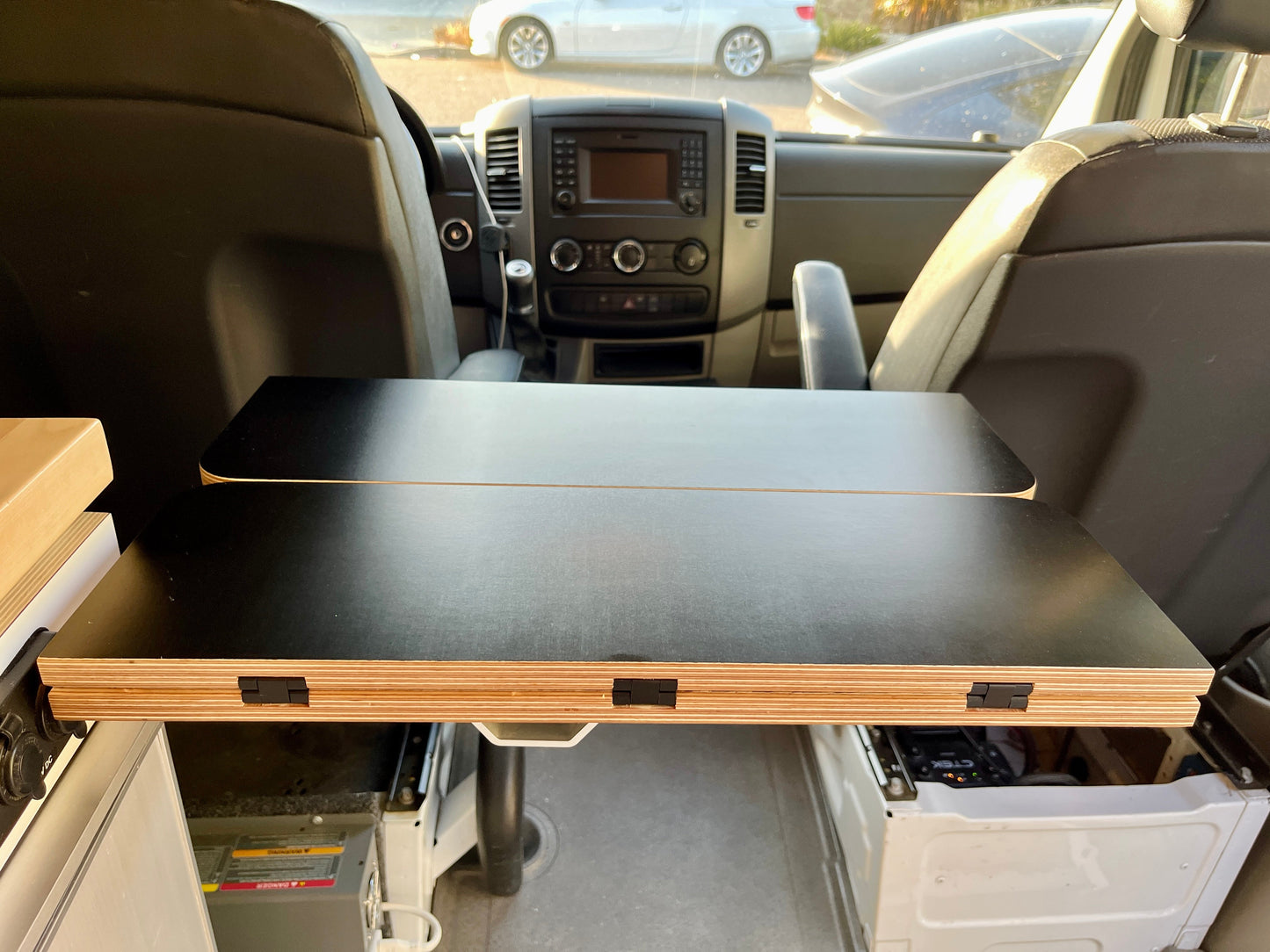 Folding Black Hex Lagun Table 3/4" Thick For Camper Vans and RVs