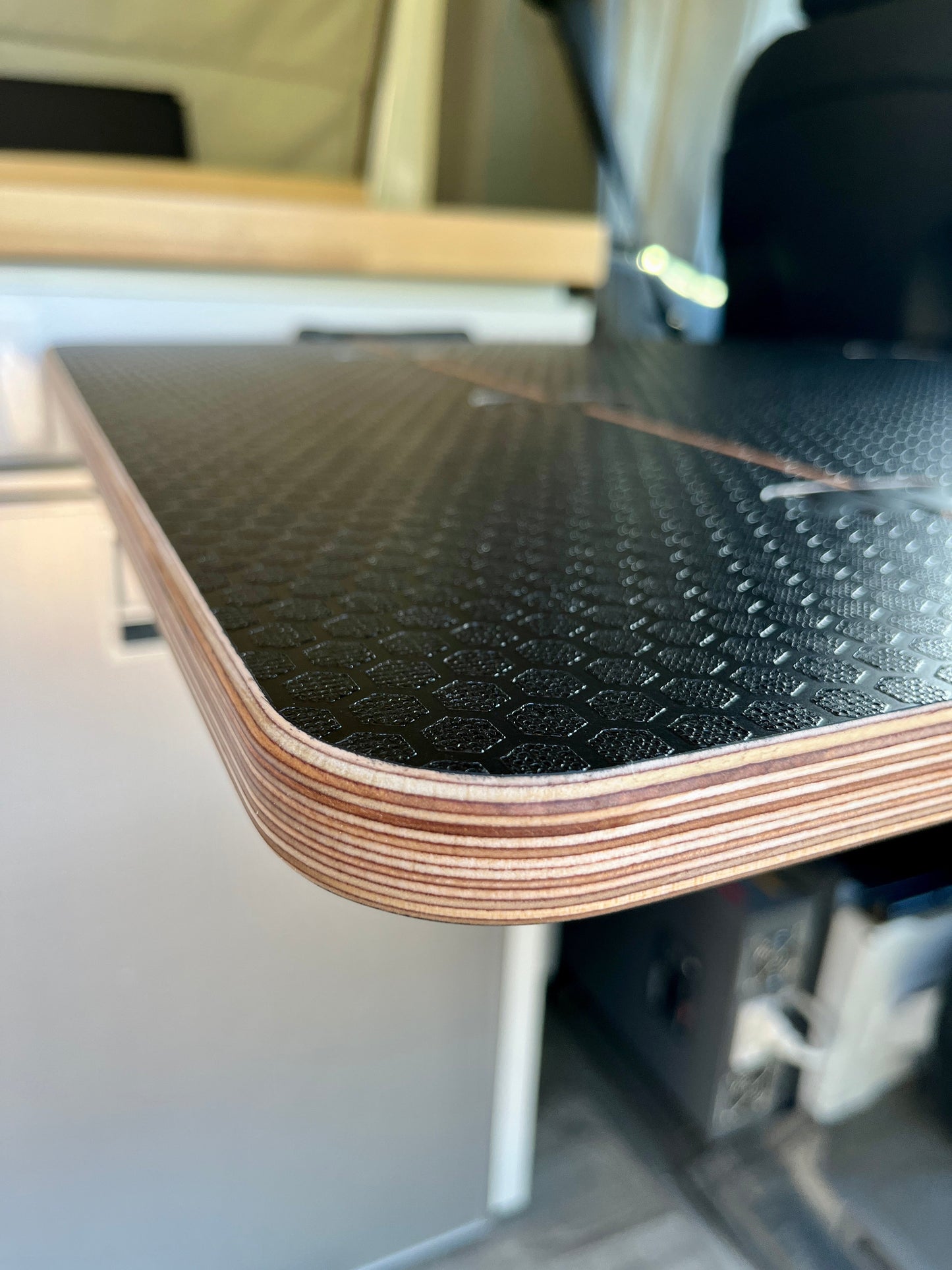 Folding Black Hex Lagun Table 3/4" Thick For Camper Vans and RVs