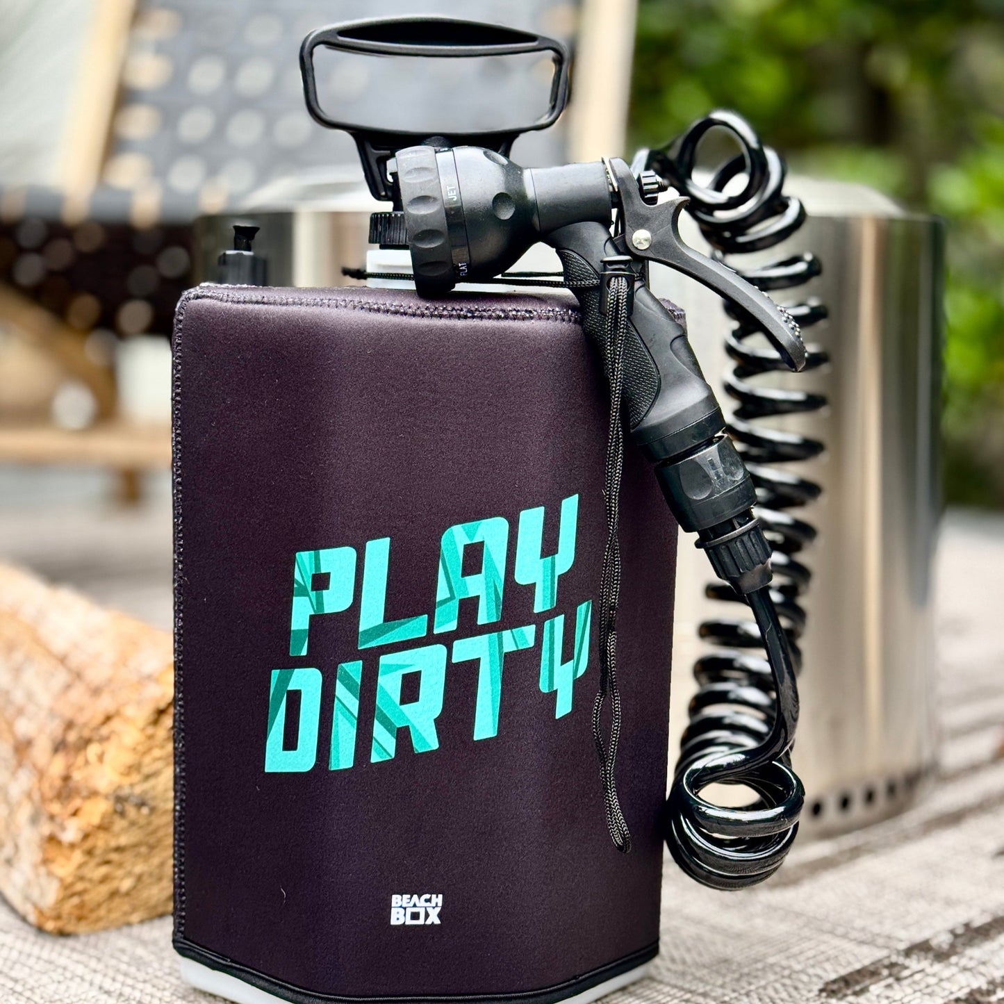 BeachBox Portable Camping Shower Tank - 'Play Dirty' / Black