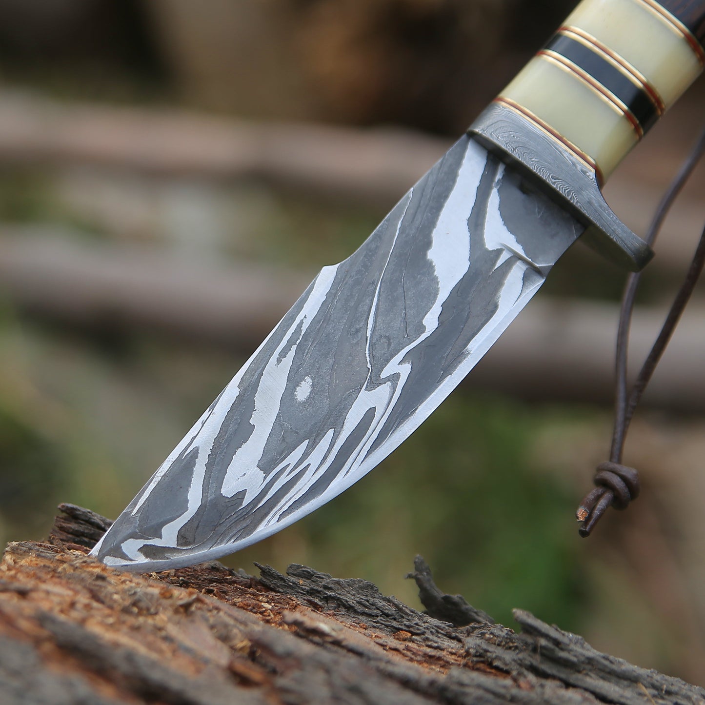 Nova Damascus Hunting Knife with Bone & Exotic Wenge Wood Handle