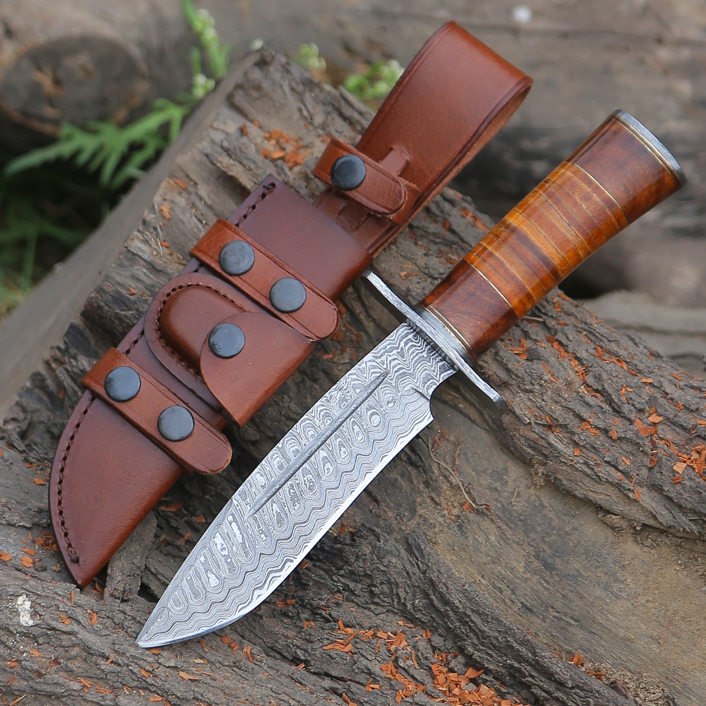 Rambo Bowie Knife with Exotic Rosewood & Stacked Leather Handle