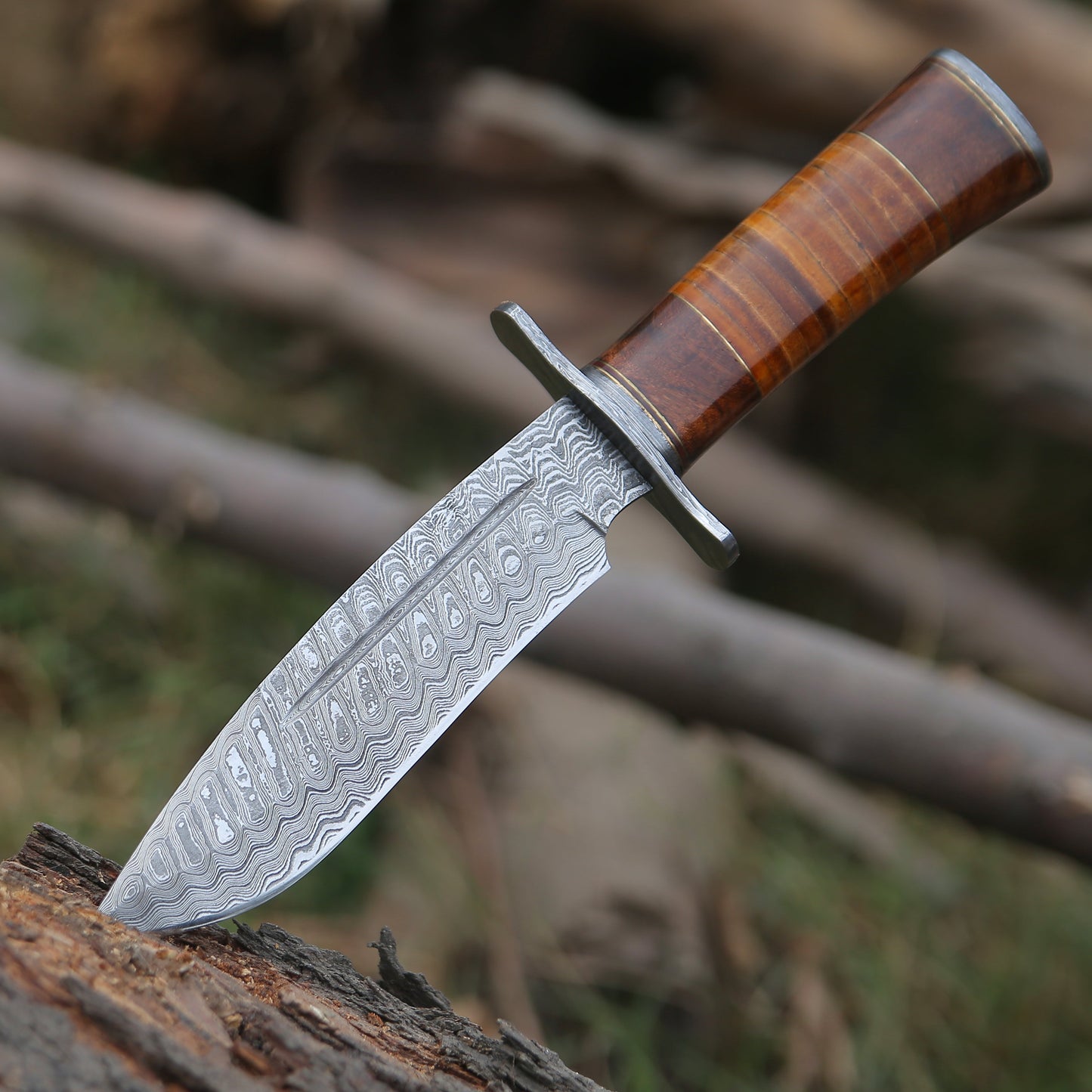 Rambo Bowie Knife with Exotic Rosewood & Stacked Leather Handle