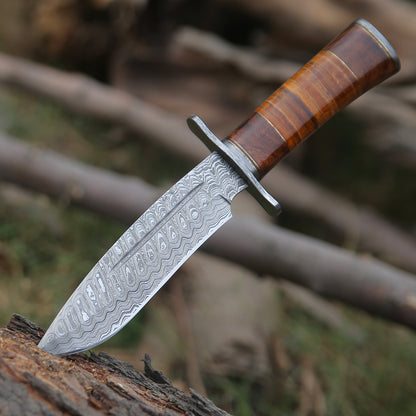 Rambo Bowie Knife with Exotic Rosewood & Stacked Leather Handle