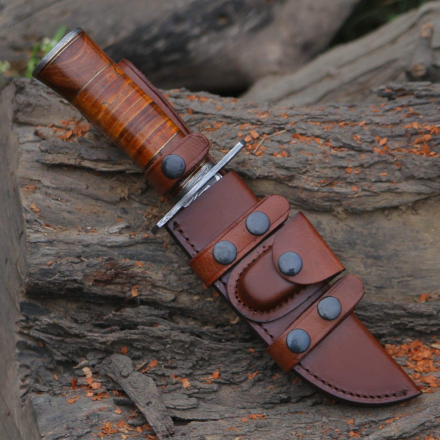 Rambo Bowie Knife with Exotic Rosewood & Stacked Leather Handle