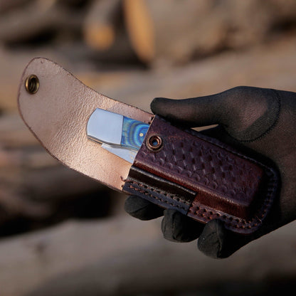 Handmade Custom Pocket Knife with Diamond Wood Handle & Sheath Personalized