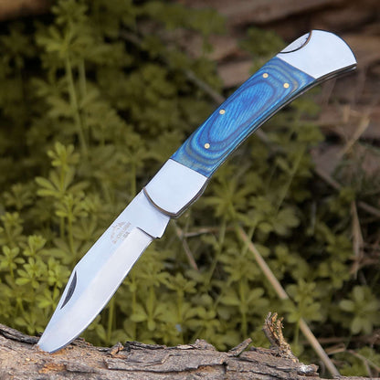 Handmade Custom Pocket Knife with Diamond Wood Handle & Sheath Personalized