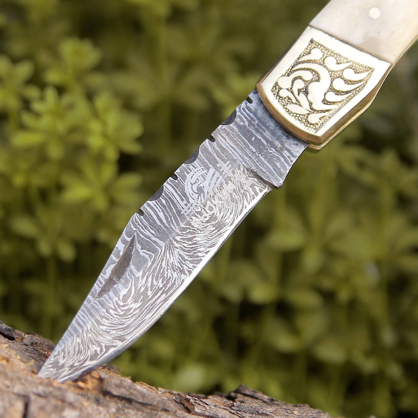 Expedition Damascus Blade Pocket Knife With Bone Handle