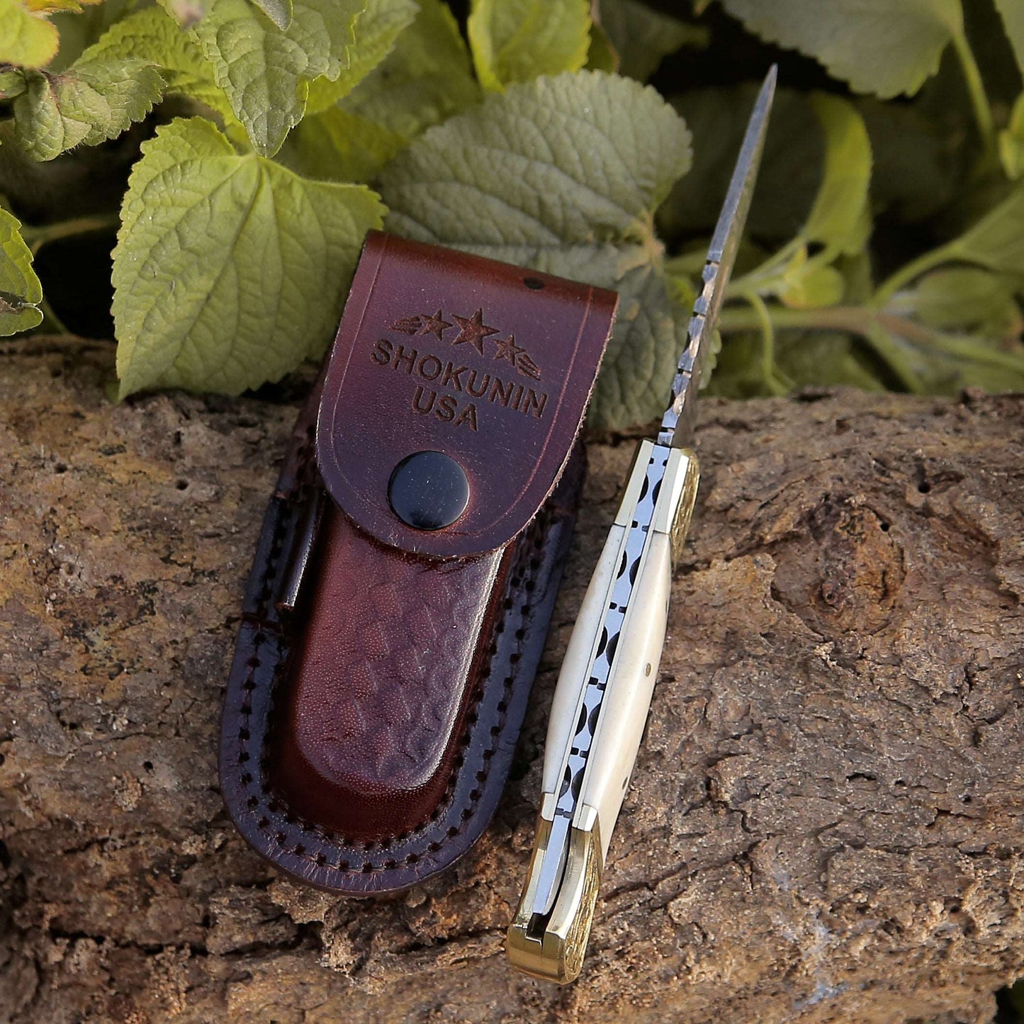 Expedition Damascus Blade Pocket Knife With Bone Handle