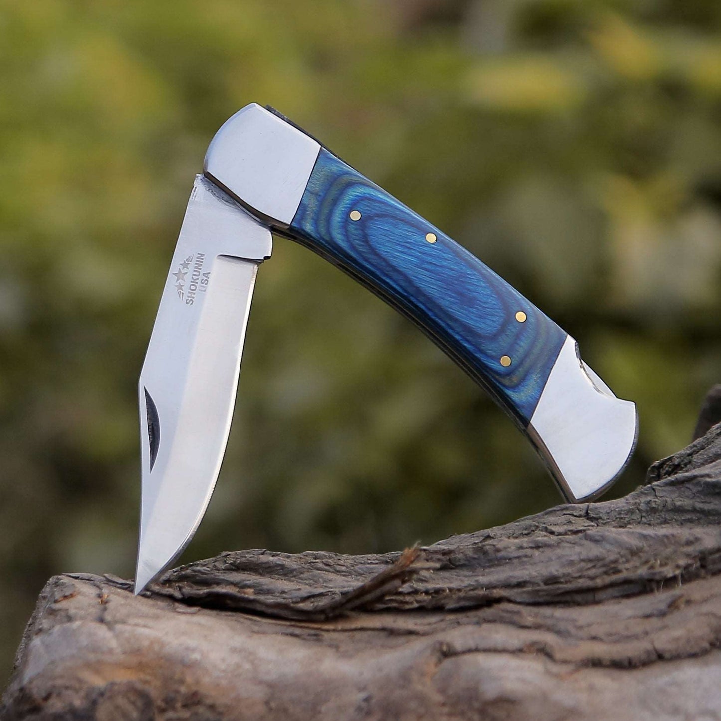 Handmade Custom Pocket Knife with Diamond Wood Handle & Sheath Personalized